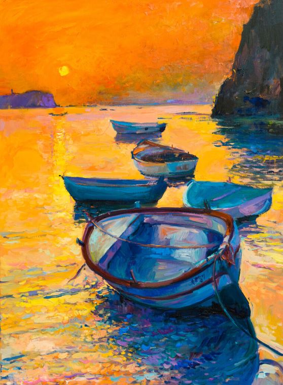 Paintings Boats at sunset