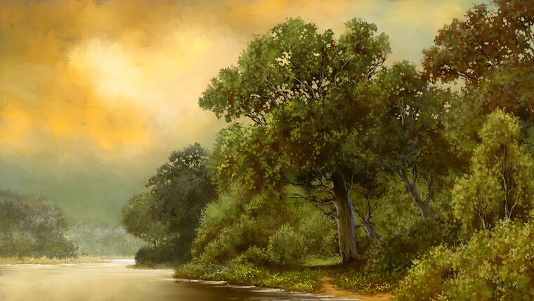 Картины Landscape with lush trees