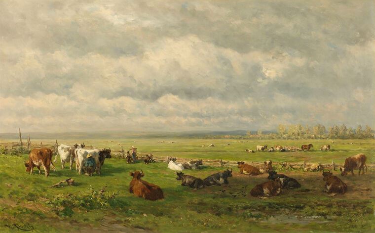 Купить и печать на заказ Репродукции картин Луговой пейзаж со скотом