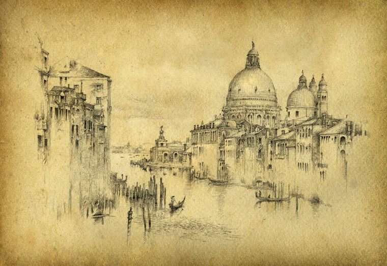 Купить и печать на заказ Репродукции картин Карандашный рисунок Венеции