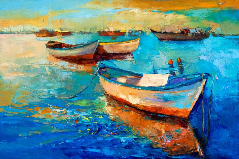 Купить и печать на заказ Репродукции картин Живописные лодки современный импрессионизм