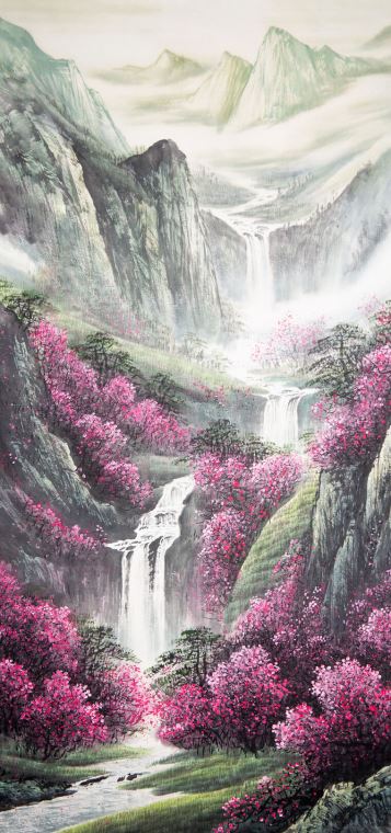 Купить и печать на заказ Репродукции картин Китайский пейзаж с водопадом