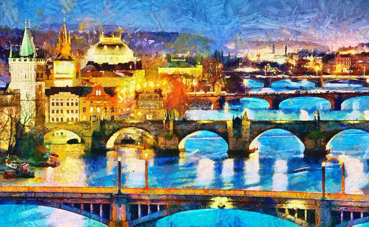 Купить и печать на заказ Репродукции картин Прага в ночное время
