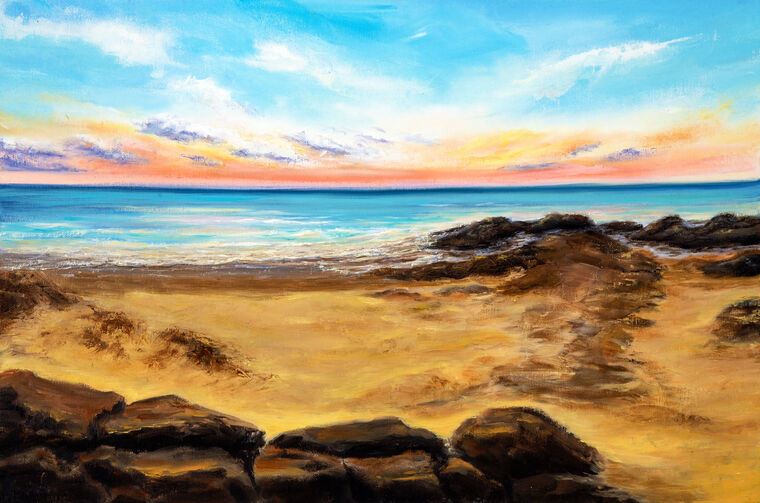 Купить и печать на заказ Картины Океанский пляж на закате