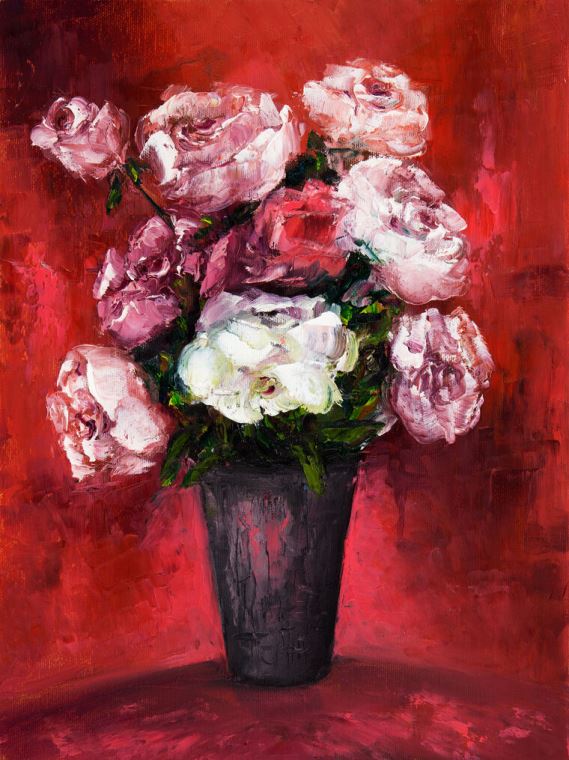 Картины Picturesque peonies on a red background