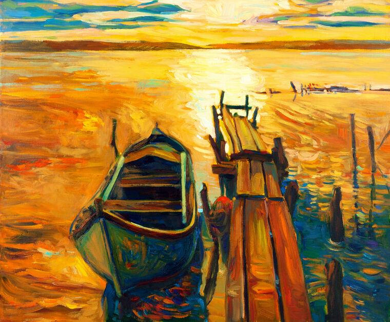 Купить и печать на заказ Репродукции картин Лодка на берегу в теплый летний день