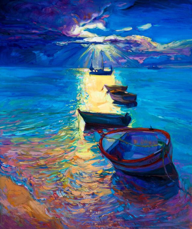 Paintings Boats on the sea in a calm day