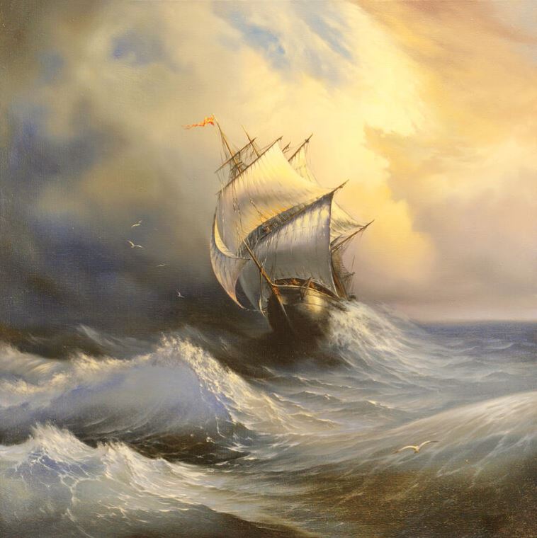 Купить и печать на заказ Репродукции картин Парусное судно в бурном море