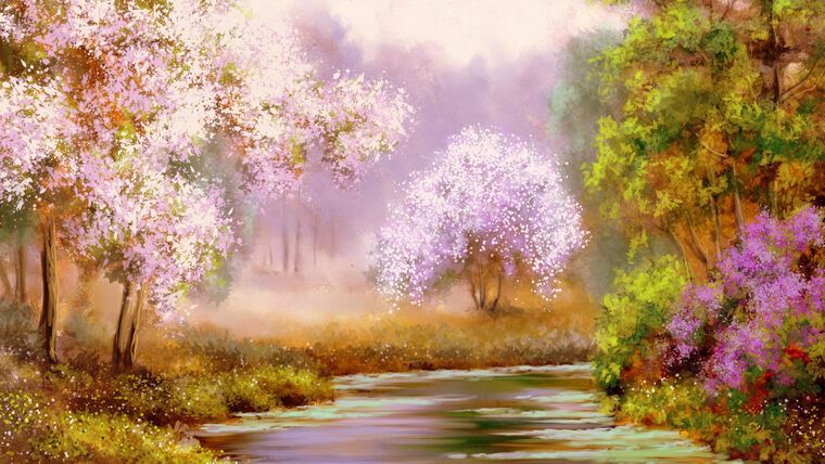 Репродукции картин Digital painting of trees in bloom