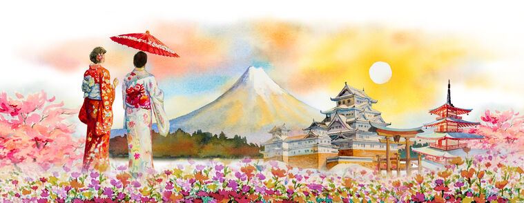 Купить и печать на заказ Картины Путешествие на гору Фудзияма