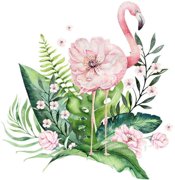 Купить и печать на заказ Репродукции картин Фламинго и тропические листья