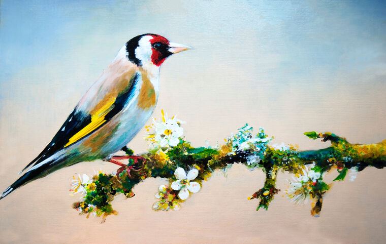 Купить и печать на заказ Репродукции картин Птица на ветке сакуры