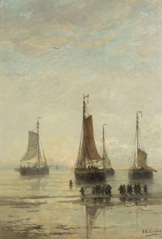 Картины Bluff-Bowed Boats at Anchor Scheveningen (Hendrik Willem Mesdag)