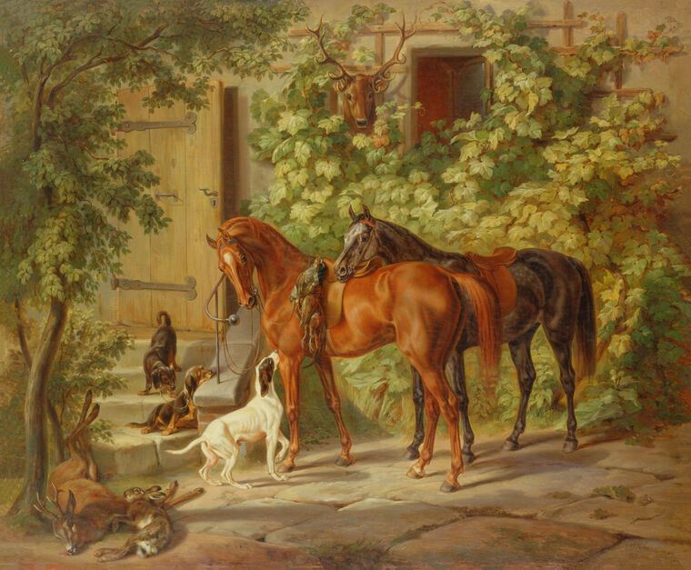 Репродукции картин Horses at the porch (Albrecht Adam)