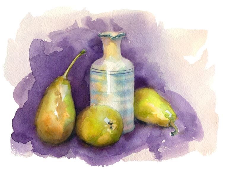 Репродукции картин Watercolor still life of pears