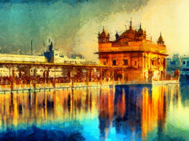 Купить и печать на заказ Репродукции картин Золотой храм в Амритсаре, Индия