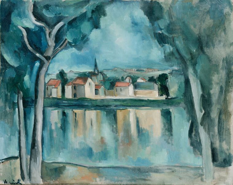 Paintings Town on the shore of the lake (Maurice de Vlaminck)