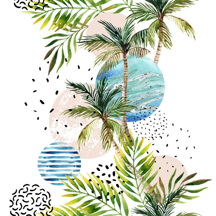 Репродукции картин Watercolor palm trees and circles