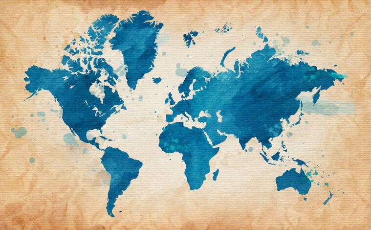 Купить и печать на заказ Репродукции картин Карта мира на ретро фоне