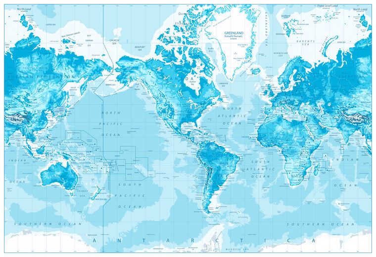 Купить и печать на заказ Репродукции картин Карта в голубых оттенках