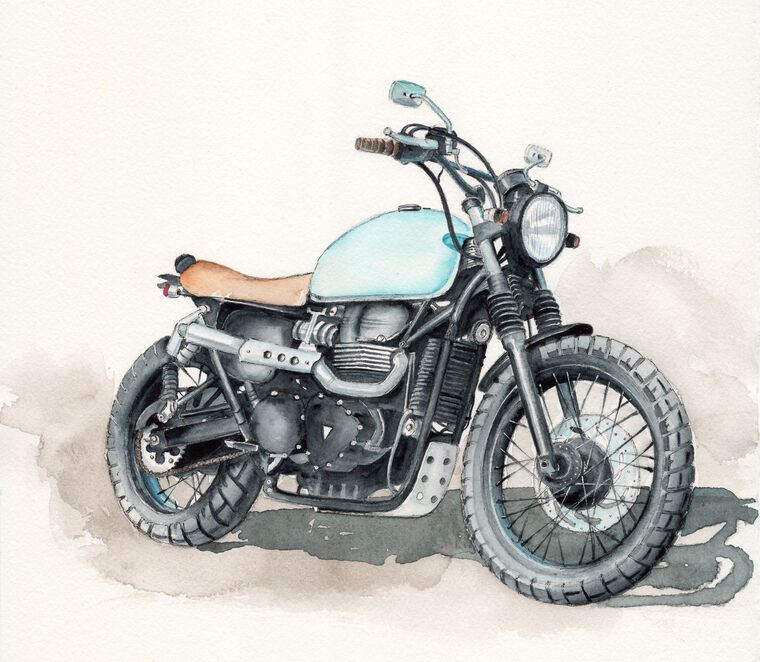 Купить и печать на заказ Картины Акварельный рисунок мотоцикла