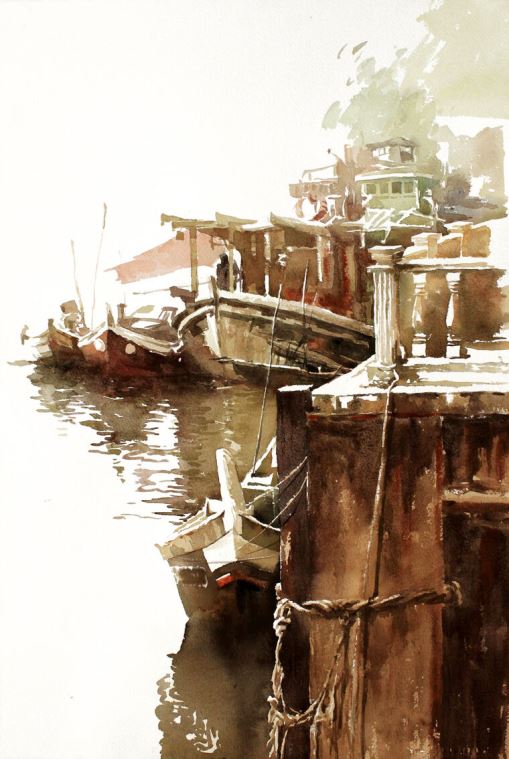 Картины, фото с паспарту Watercolor painting pier