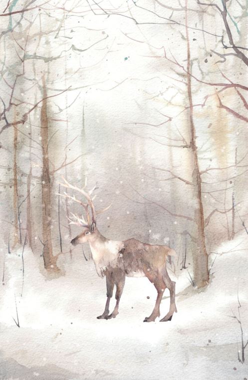 Репродукции картин Deer in the forest watercolor