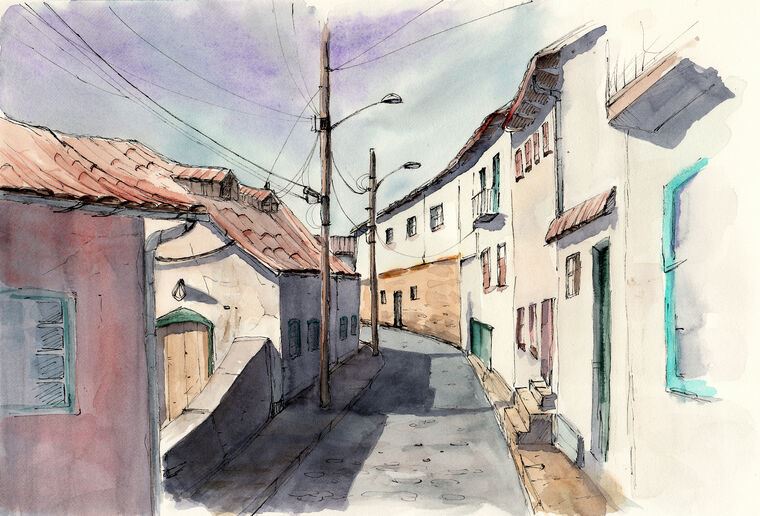 Купить и печать на заказ Репродукции картин Залитая солнцем улица старого города