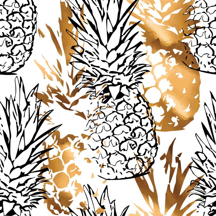 Купить и печать на заказ Репродукции картин Узор из ананасов с золотом