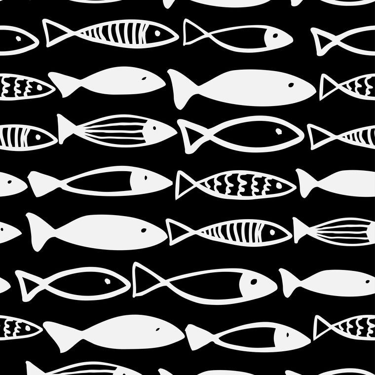 Купить и печать на заказ Репродукции картин Черно-белый узор из рыбок