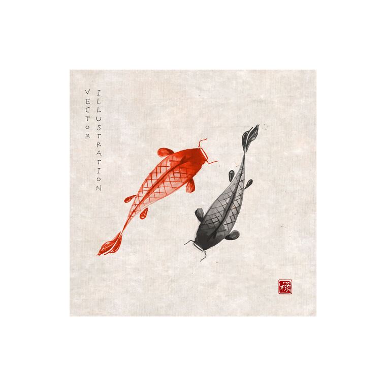 Купить и печать на заказ Репродукции картин Векторная иллюстрация китайские рыбки