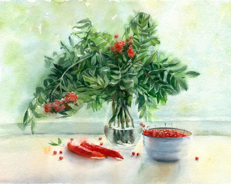 Репродукции картин Watercolor still life with peppers