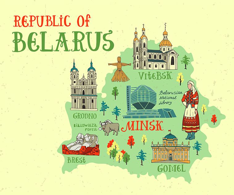 Купить и печать на заказ Репродукции картин Карта достопримечательностей Беларуси
