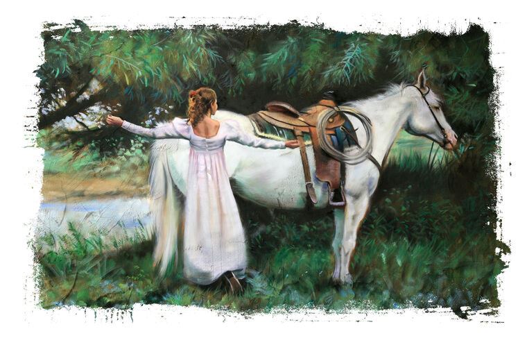 Картины на пластике, пеноркартоне Girl and white horse