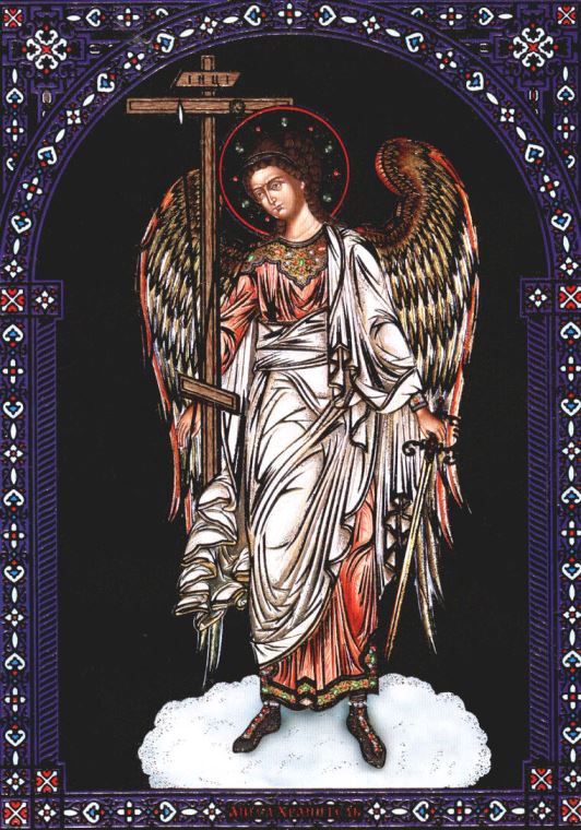 Купить и печать на заказ Картины Икона Ангел Хранитель с синей рамкой