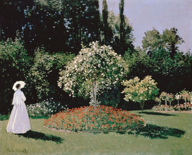 Купить и печать на заказ Репродукции картин Дама в саду Сент-Адресс (Клод Моне)