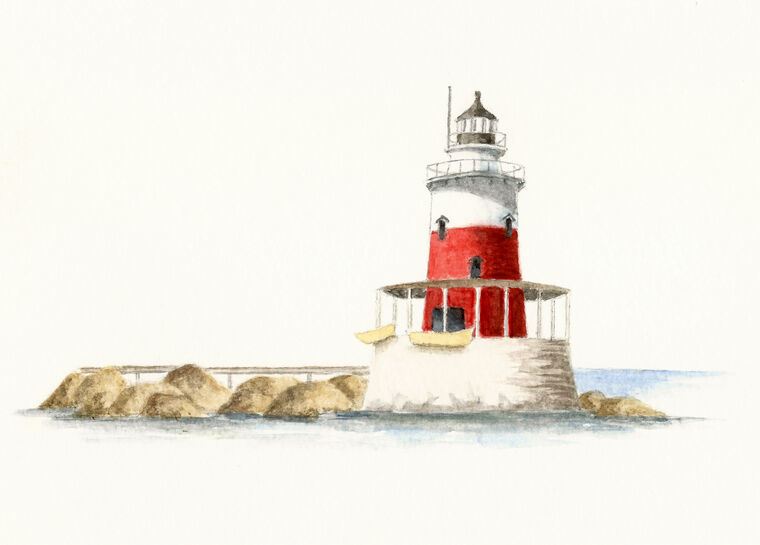 Купить и печать на заказ Картины Маяк в море акварельная иллюстрация