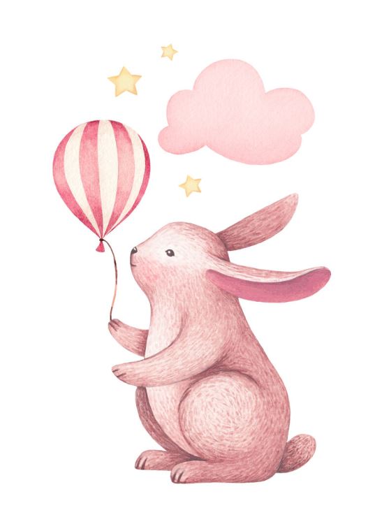 Купить и печать на заказ Репродукции картин Розовый зайчик с шариком