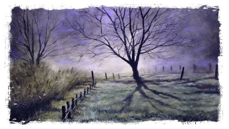 Paintings Foggy landscape with a tree