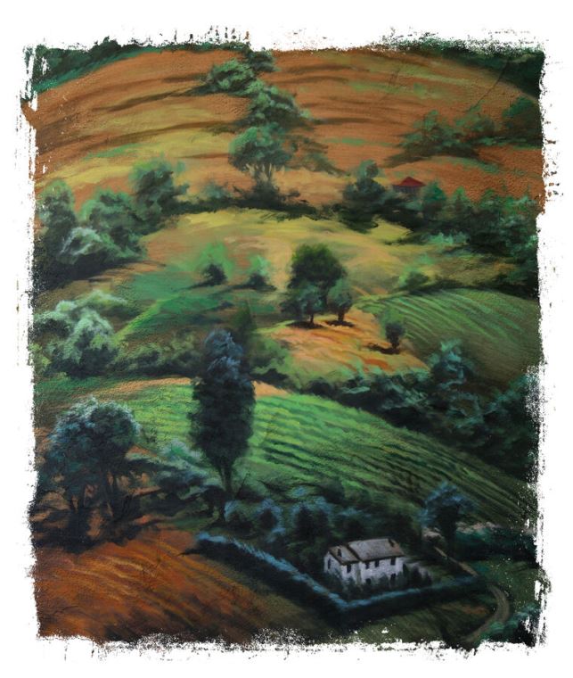 Купить и печать на заказ Репродукции картин Зеленая горная деревня