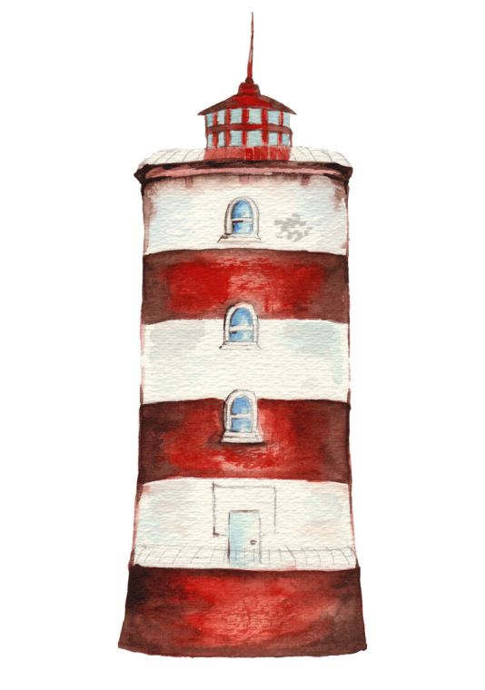 Купить и печать на заказ Картины Полосатый маяк акварельная иллюстрация
