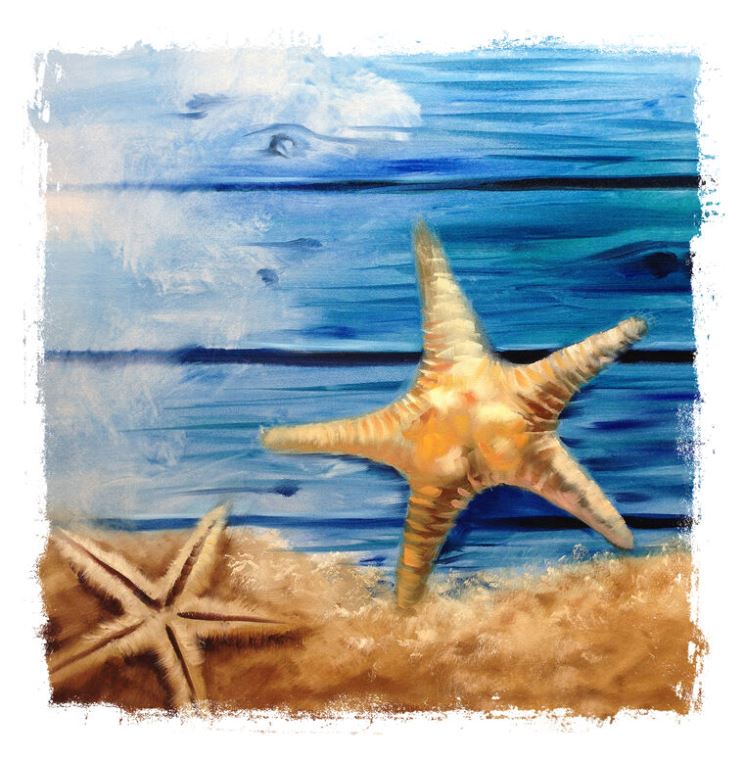 Купить и печать на заказ Репродукции картин Морские звезды на голубых досках