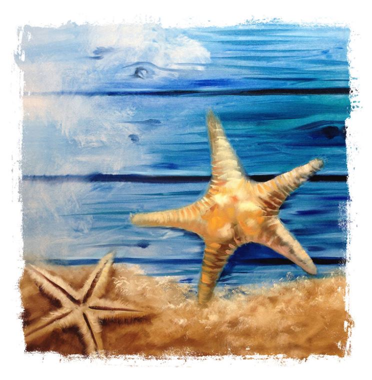 Картины на пластике, пеноркартоне Starfish on blue boards