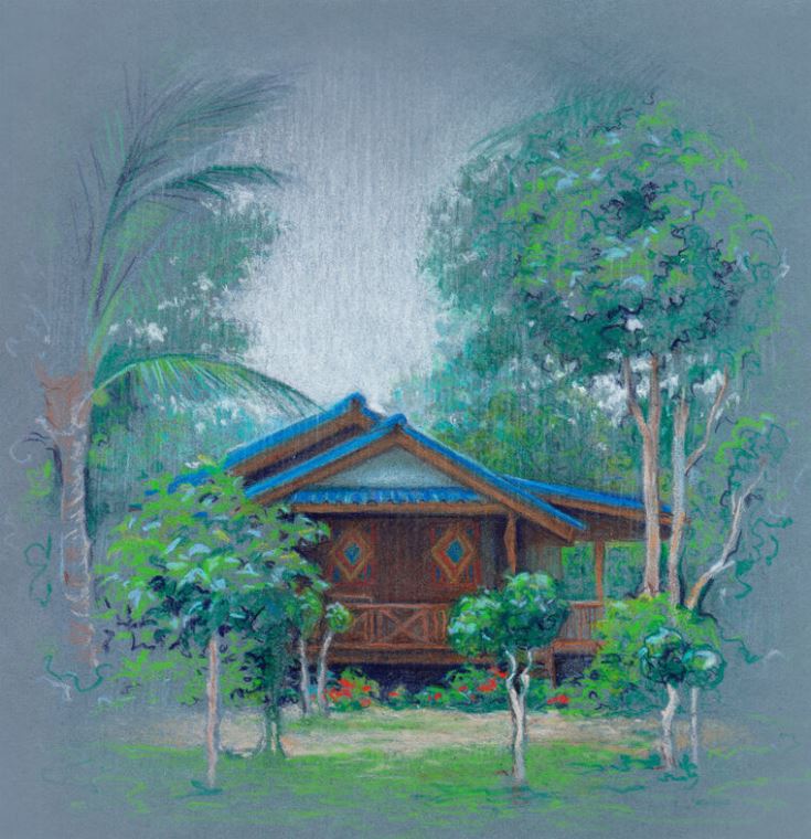 Купить и печать на заказ Репродукции картин Бунгало в тропических джунглях