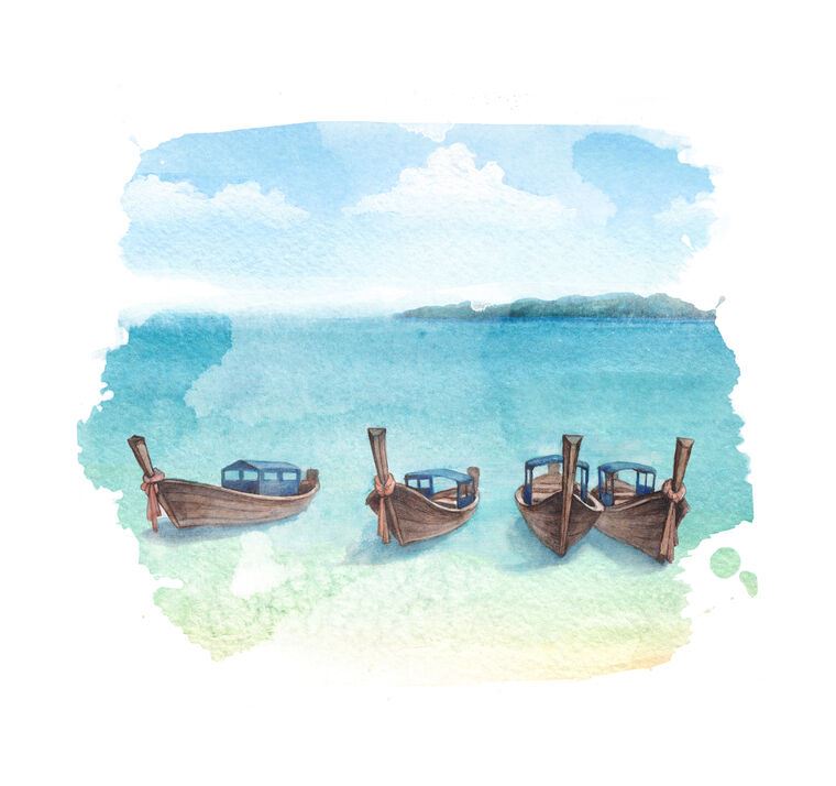Купить и печать на заказ Картины Четыре лодки у берега