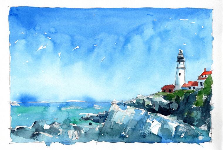 Репродукции картин Watercolor seascape with lighthouse