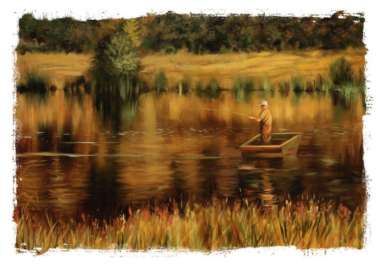 Paintings Fisherman on the lake