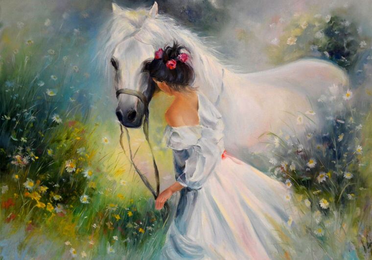 Купить и печать на заказ Репродукции картин Девушка с лошадью