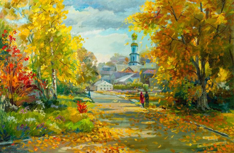 Купить и печать на заказ Репродукции картин Осенний городской пейзаж