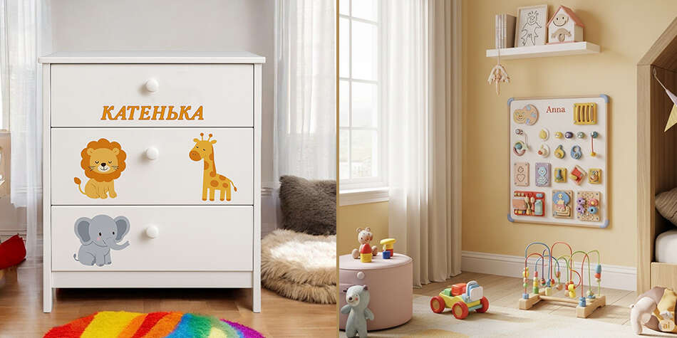 Наклейки uf dtf на развивающие доски и игровые панели